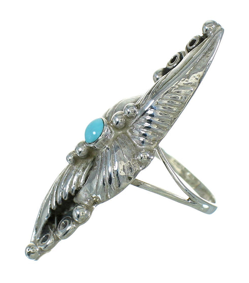 Southwestern Turquoise Sterling Silver Scalloped Leaf Ring Size 7 YX89531